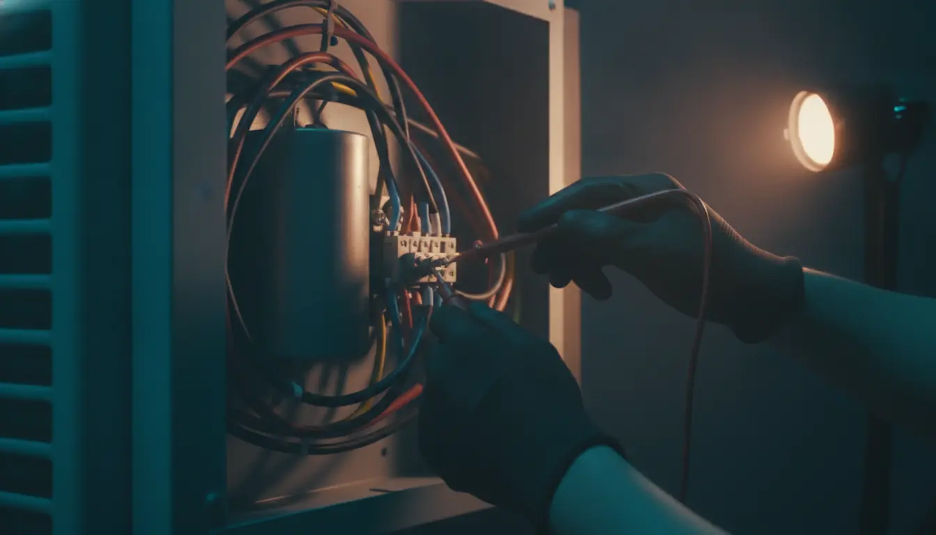 Testing the electrical components inside an air conditioning service panel