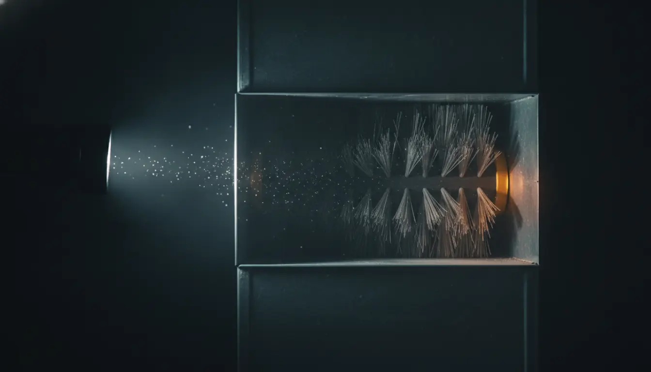 A rotary brush head cleaning the inside of an air duct